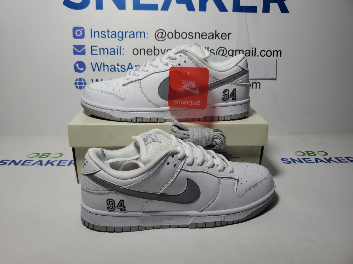 Obosneaker QC Pics ： Nike Supreme x Dunk Low SB White Metallic Silver HQ8487-100