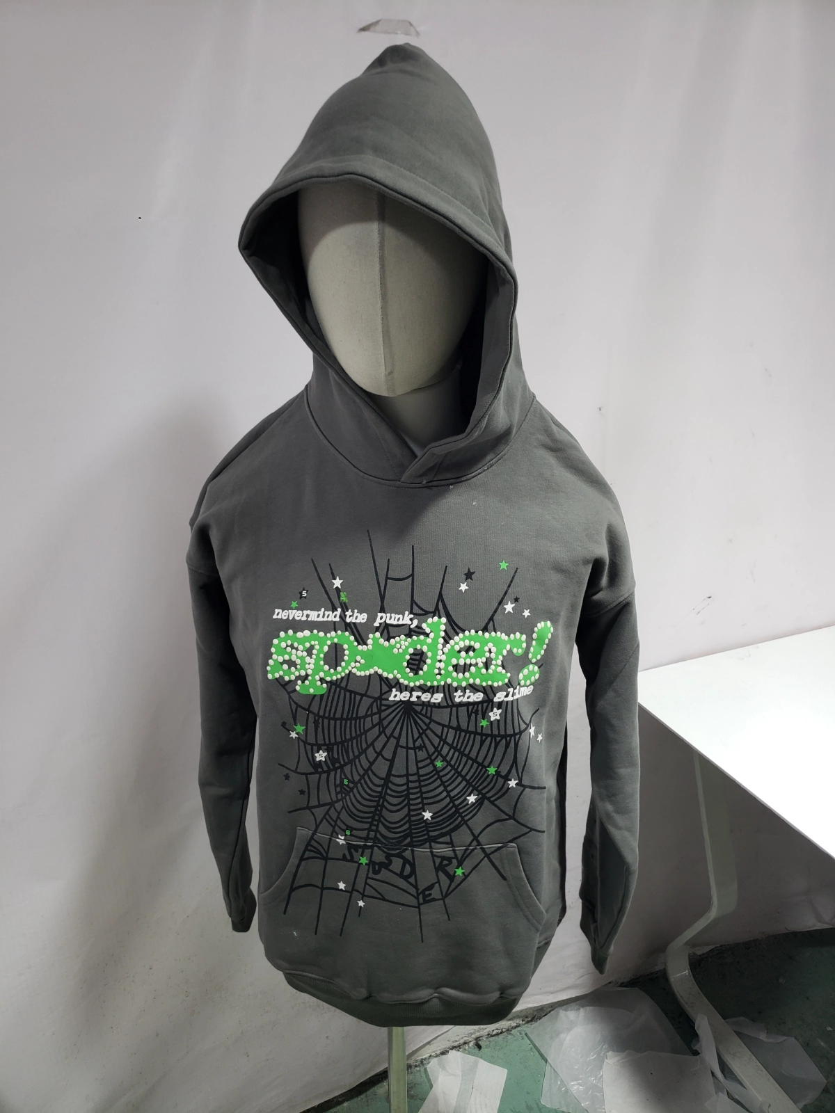 Obosneaker QC Pics ：Sp5der Punk V2 Hoodie & Sweatpant Set Slate Grey