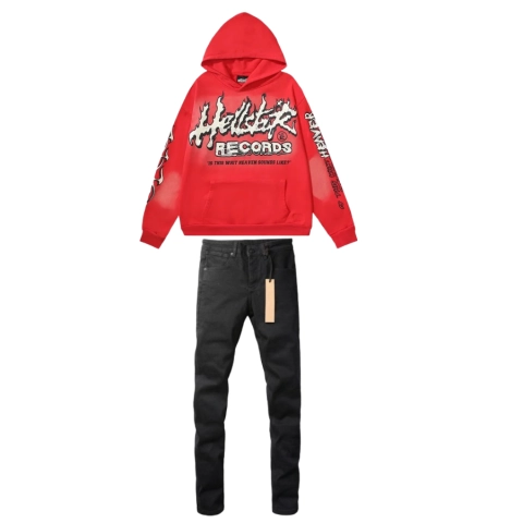 Obosneaker QC Pics :Hellstar Hell Red Flare star Retro washed distressed Print Hoodie Red + KSUBI Jeans-3004