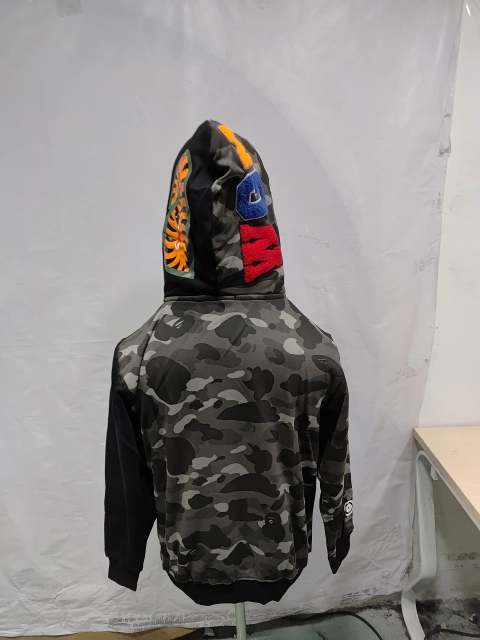 Obosneaker QC Pics ：Bape Shark Print Full Zip Double Hoodie Grey Splicing Tiger Head