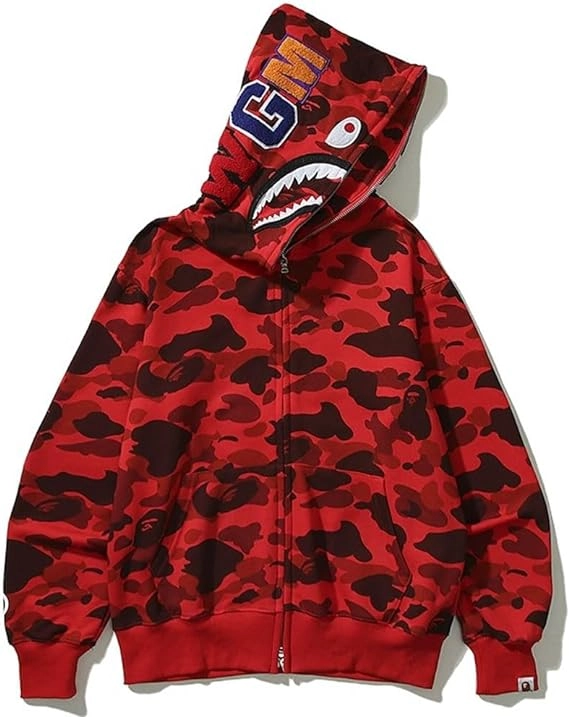 Obosneaker QC Pics ：OBO BAPE Color Camo Shark Zip Hoodie Red