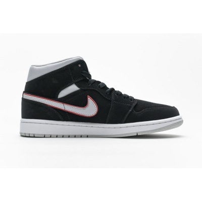 OG Jordan 1 Mid Black Particle Grey Gym Red,554724-060