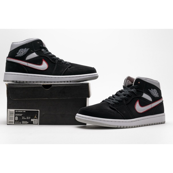 OG Jordan 1 Mid Black Particle Grey Gym Red,554724-060