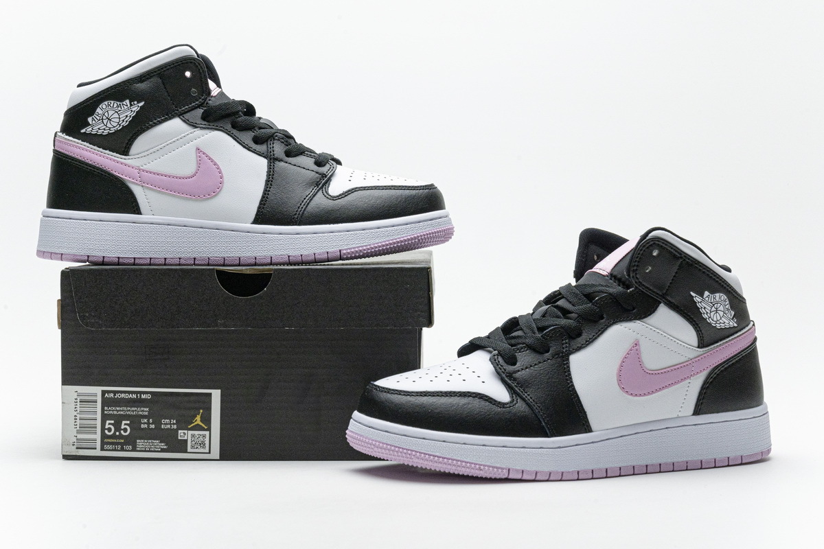 OG Jordan 1 Mid White Black Light Arctic Pink (GS)