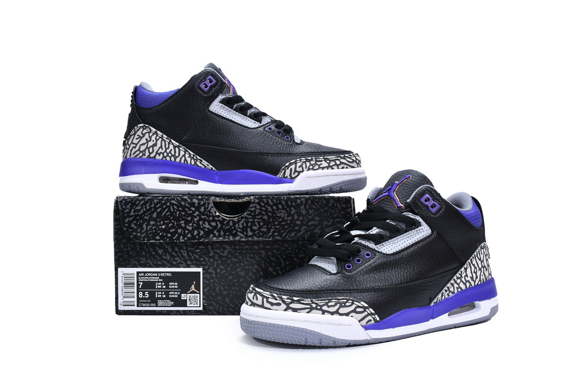 OG Jordan 3 Retro Black Court Purple,CT8532-050 