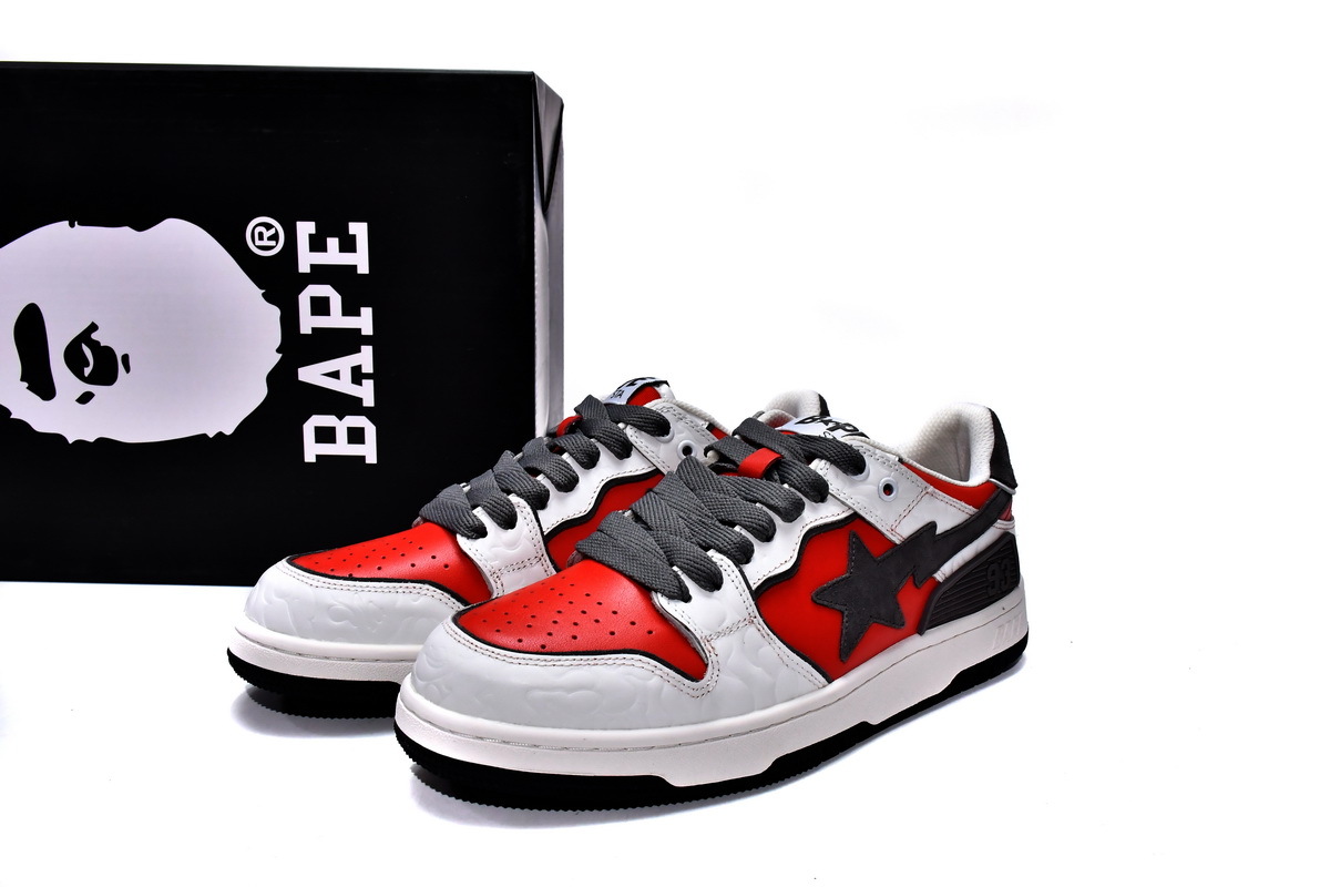 PKGoden A Bathing Ape Bape Sk8 Sta Low White Red,1G70-109-0020