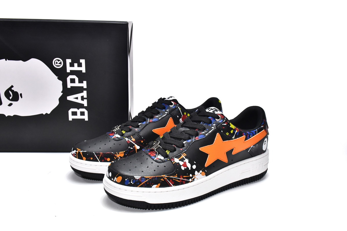 PKGoden A Bathing Ape Bape Sta Low Splash Black Orange,1G70-109-0006