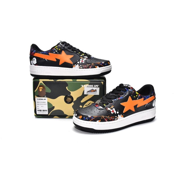 PKGoden A Bathing Ape Bape Sta Low Splash Black Orange,1G70-109-0006