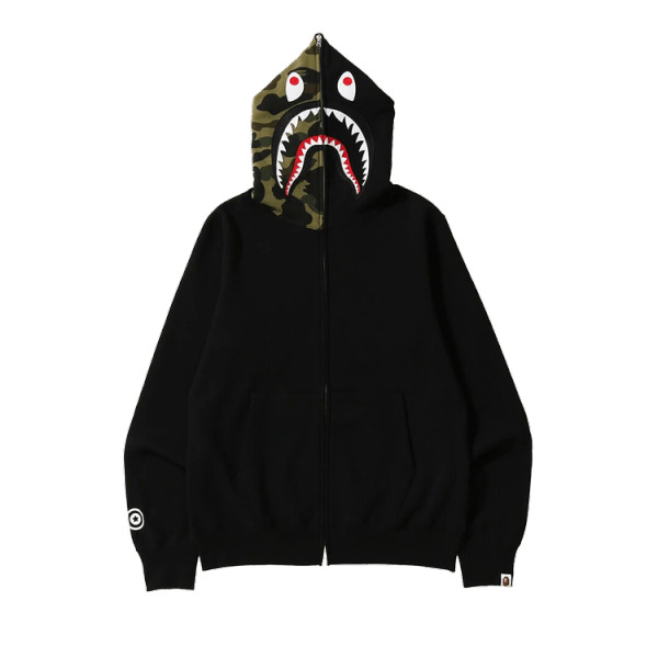 BAPE Shark Full Zip Hoodie Camo Hood Black