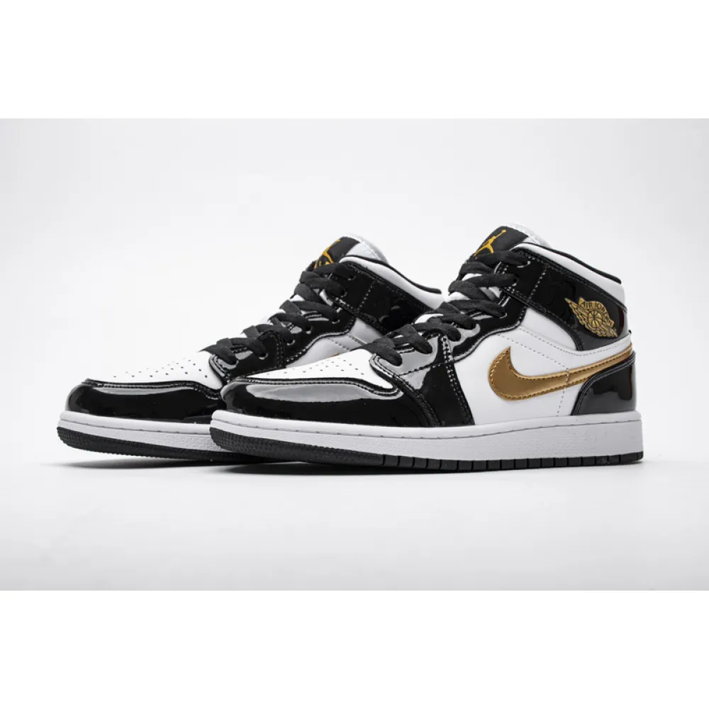 GET  Air Jordan Mid Patent Black White Gold, 852542-007