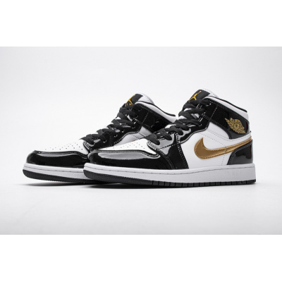 POP Air Jordan Mid Patent Black White Gold, 852542-007 01