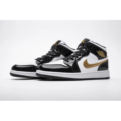 POP Air Jordan Mid Patent Black White Gold, 852542-007 01