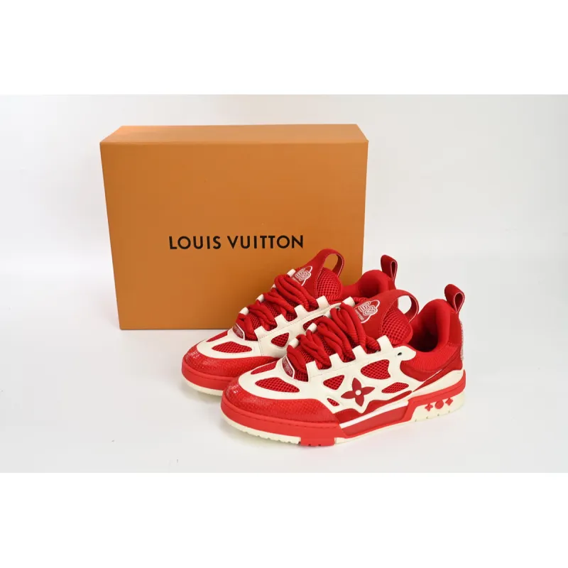 PKGoden PKGoden  Louis Vuitton Leather lace up Fashionable Board Shoes Red 51BCOLRB