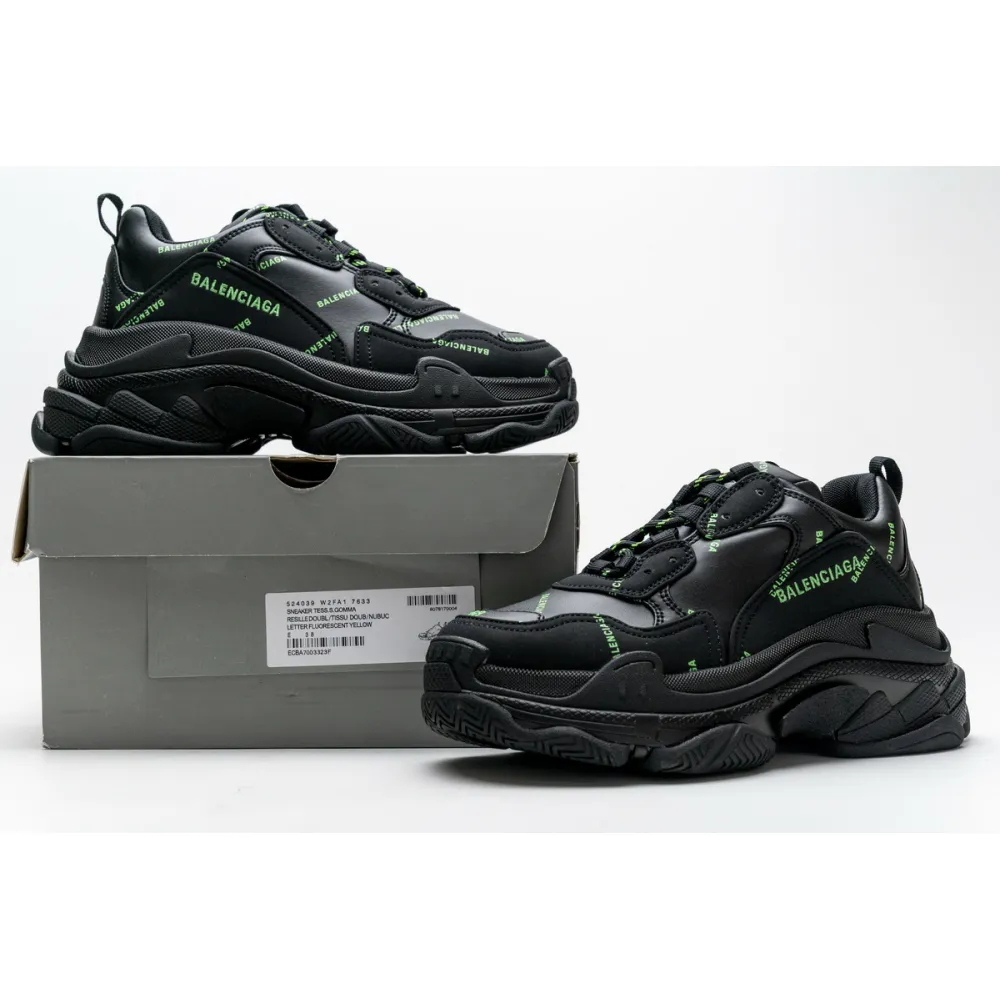 PKGoden   Balenciaga Triple S Letter Fluorescent Yellow 524039 W2FA1 7633