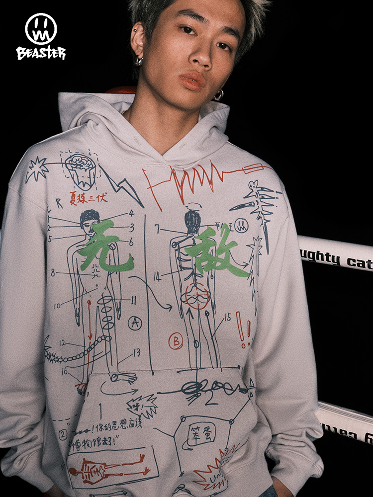 Beaster Man's hoodie sweatshirt BR L209 Streetwear, B31208J005
