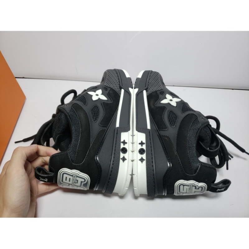 PKGoden   Louis Vuitton Leather lace up Skate Board Shoes Black 51BCOLRB