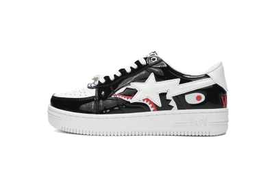 POP  A Bathing Ape Bape Sta Low Black and White Shark 1H30-191-009 01