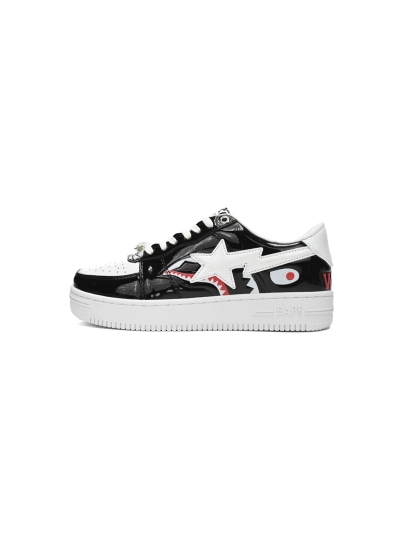 POP  A Bathing Ape Bape Sta Low Black and White Shark 1H30-191-009 01
