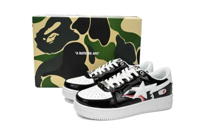 POP  A Bathing Ape Bape Sta Low Black and White Shark 1H30-191-009 02