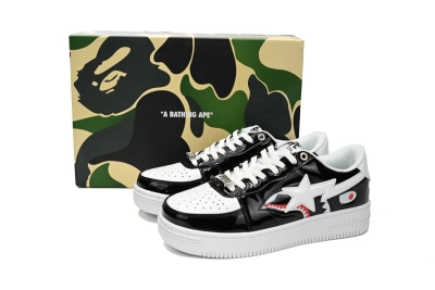 POP  A Bathing Ape Bape Sta Low Black and White Shark 1H30-191-009 02