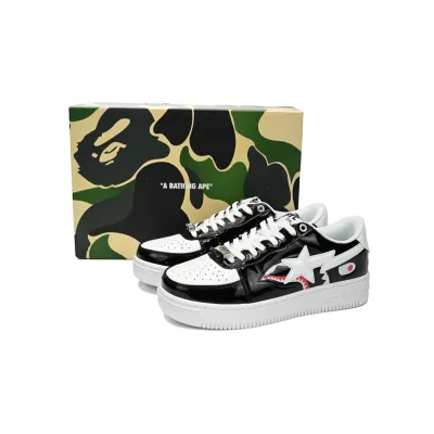 POP A Bathing Ape Bape Sta Low Black and White Shark 1H30-191-009 02