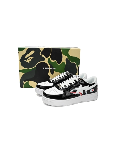 POP  A Bathing Ape Bape Sta Low Black and White Shark 1H30-191-009 02