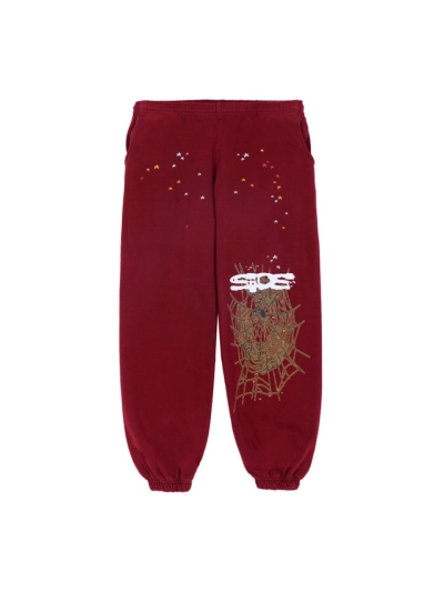  Sp5der Logo Maroon Sweatpants 01