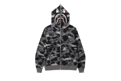 BAPE Grid Camo Shark Full Zip Hoodie 'Black', 1I80 115 005 BLACK 01