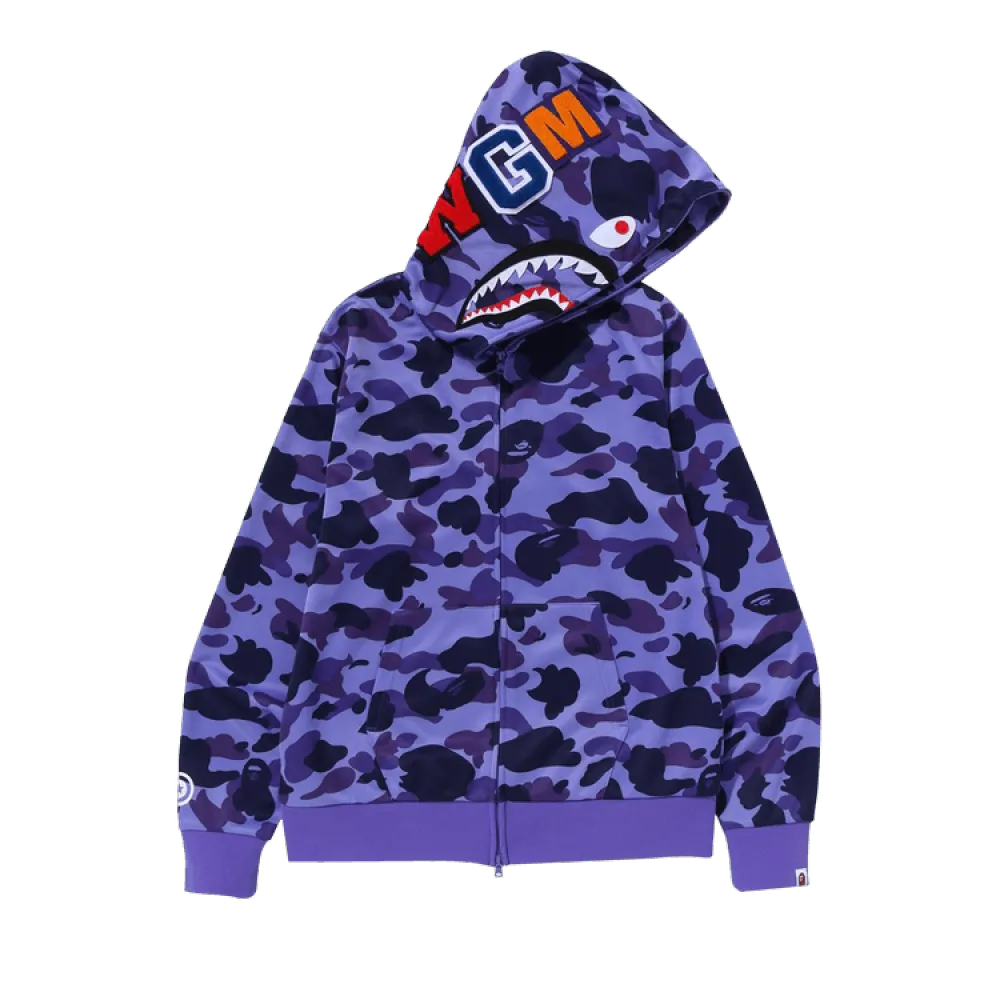 PKGoden BAPE 1st Camo Jersey Shark Full Zip Hoodie 'Purple', 1I70 115 004 PURPLE