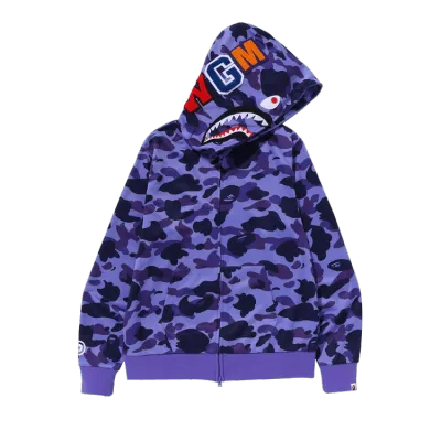 PKGoden BAPE 1st Camo Jersey Shark Full Zip Hoodie 'Purple', 1I70 115 004 PURPLE 01