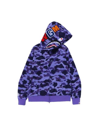 BAPE 1st Camo Jersey Shark Full Zip Hoodie 'Purple', 1I70 115 004 PURPLE 01