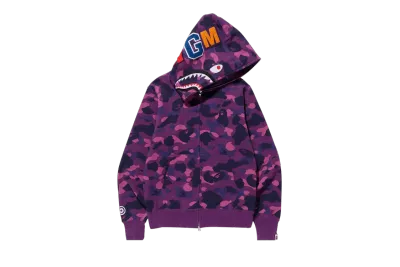 BAPE Color Camo Shark Full Zip Hoodie 'Purple', 1H70 115 008 PURPLE 01