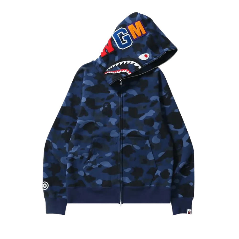 Perfectkicks   BAPE Color Camo Shark Full Zip Hoodie 'Navy', 1J20 115 003 NAVY