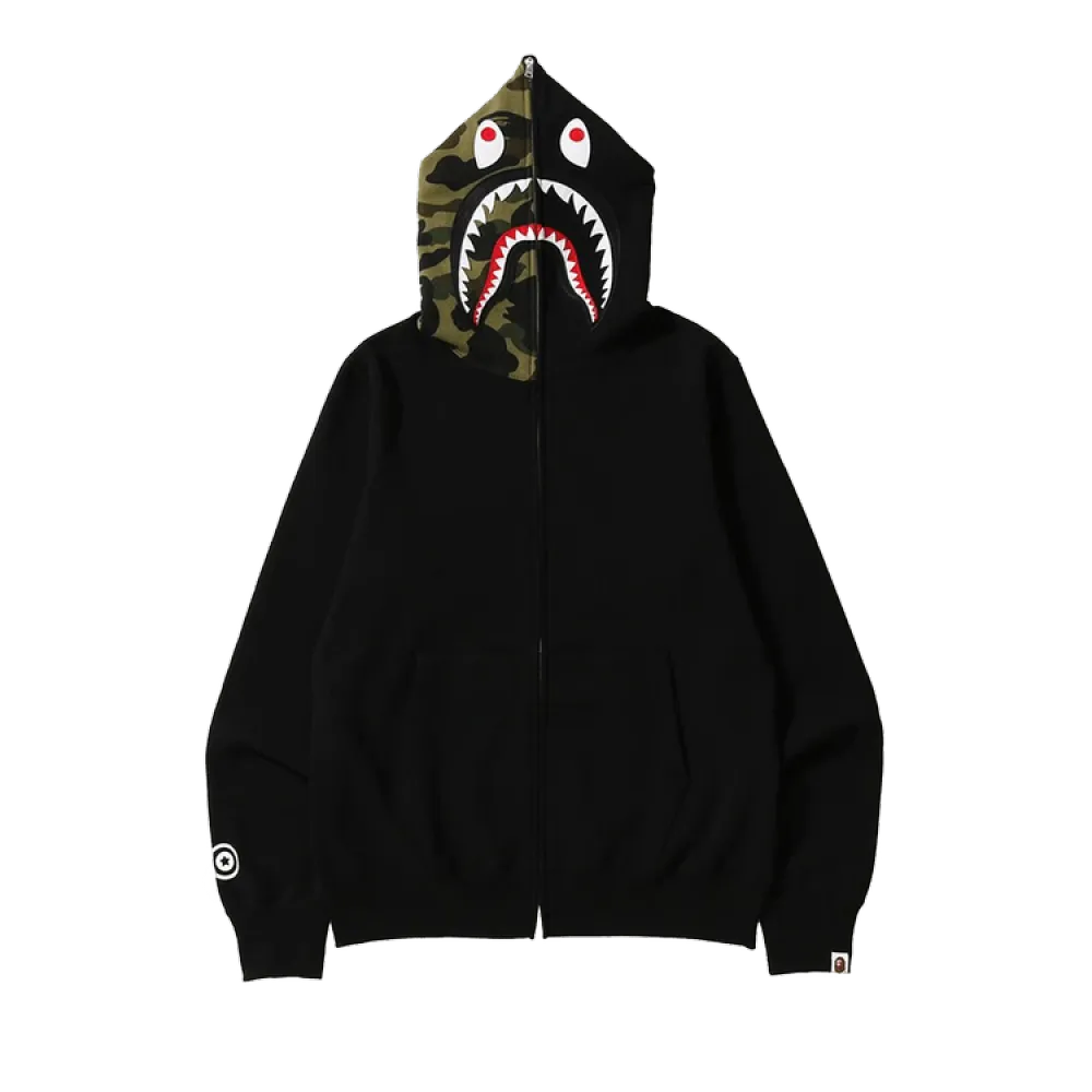 PKGoden BAPE Shark Full Zip Hoodie Camo Hood 'Black', 0039 100000106SFZH BLAC