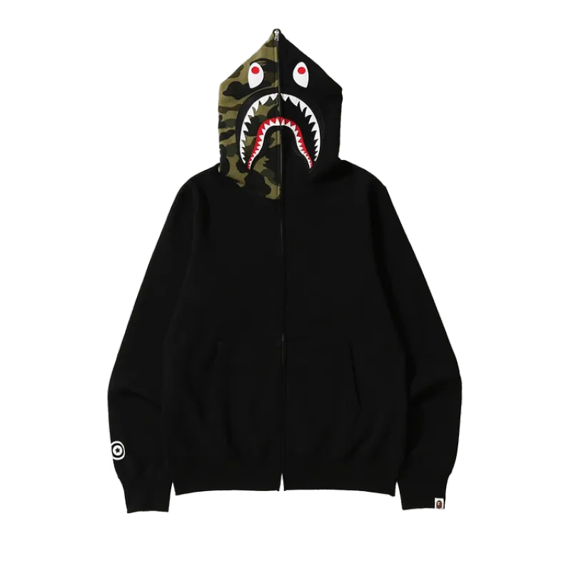 PKGoden BAPE Shark Full Zip Hoodie Camo Hood 'Black', 0039 100000106SFZH BLAC