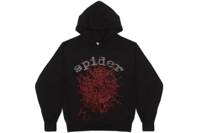  Sp5der OG Rhinestone Logo Black Hoodie 01