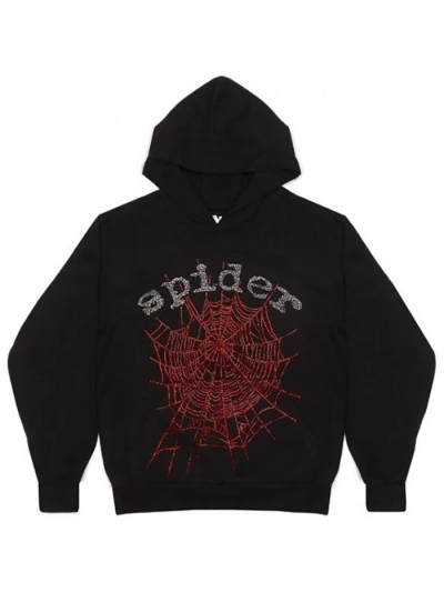  Sp5der OG Rhinestone Logo Black Hoodie 01