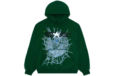  Sp5der Hunter Green Web Hoodie 01