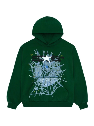  Sp5der Hunter Green Web Hoodie 01