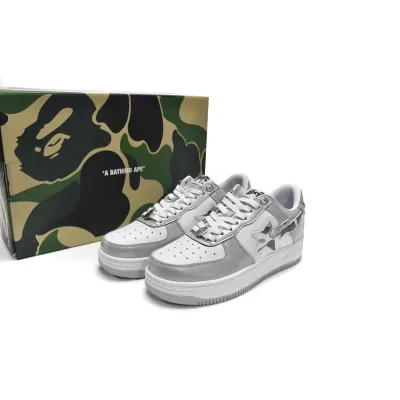  GET {20$ OFF, Litmited Time}  A Bathing Bapesta Sk8 Sta Low White Grey Mirror Surface 01