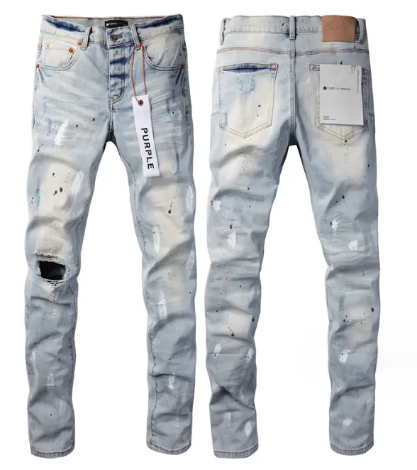 New Purple Brand Fashion Men Black Jeans Distressed Hole
