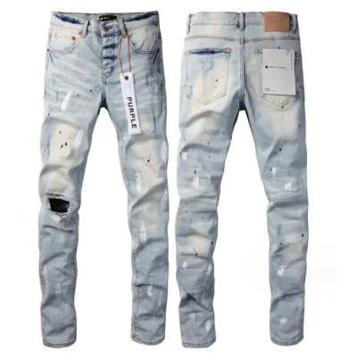 New Purple Brand Fashion Men Black Jeans Distressed Hole 01