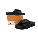 GET LOUIS VUITTON Miami Velcro flip flops Black embossingslide