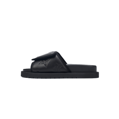 GET LOUIS VUITTON Miami Velcro flip flops Black embossingslide 01