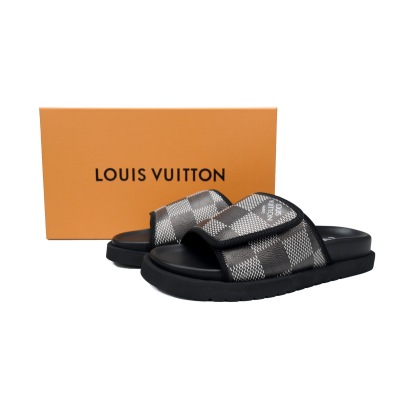 GET LOUIS VUITTON Miami Velcro flip flops Black grey presbyopiaslide 02