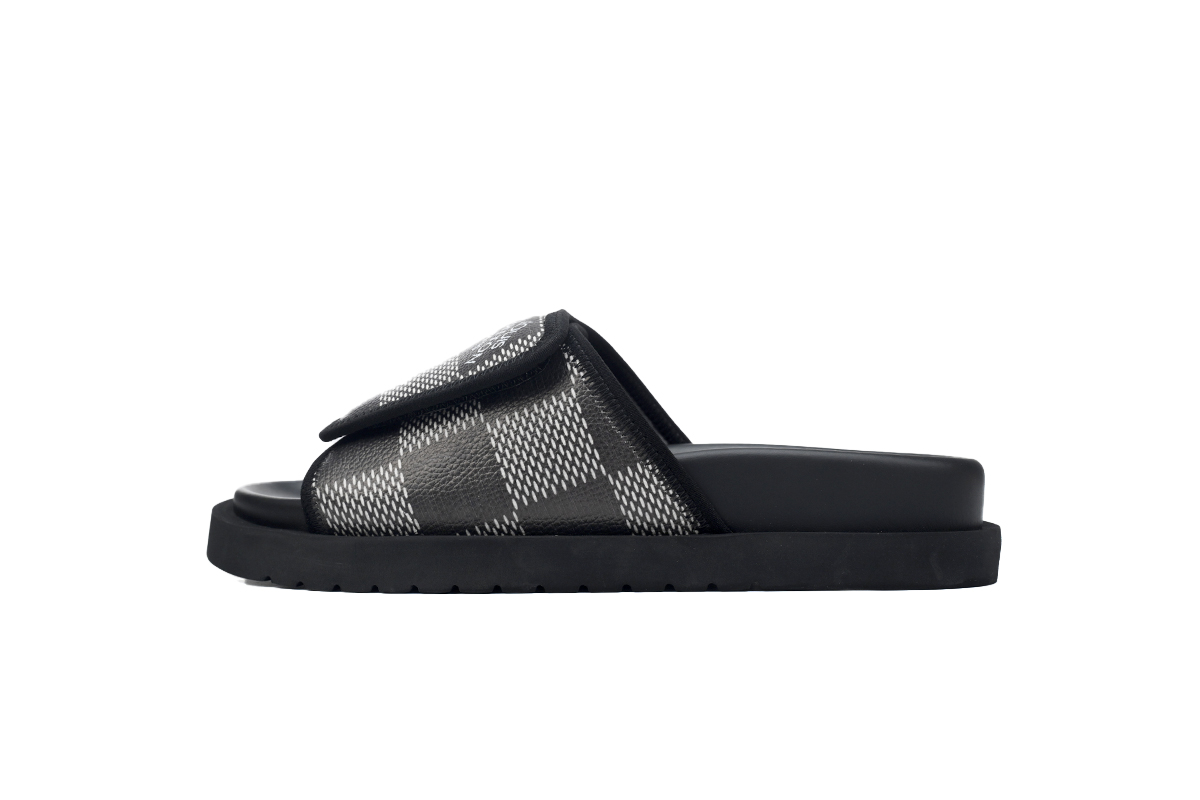 GET LOUIS VUITTON Miami Velcro flip flops Black grey presbyopiaslide