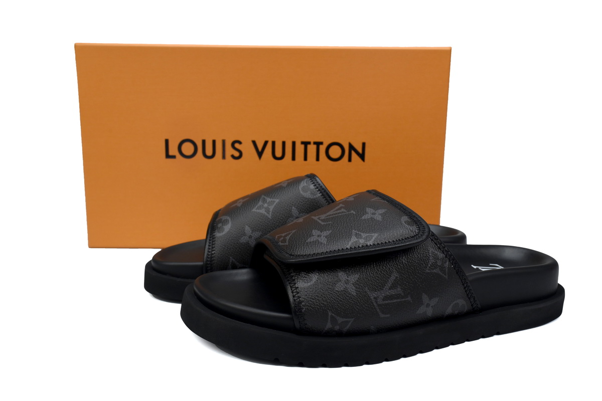 GET LOUIS VUITTON Miami Velcro flip flops Black presbyopiaslide