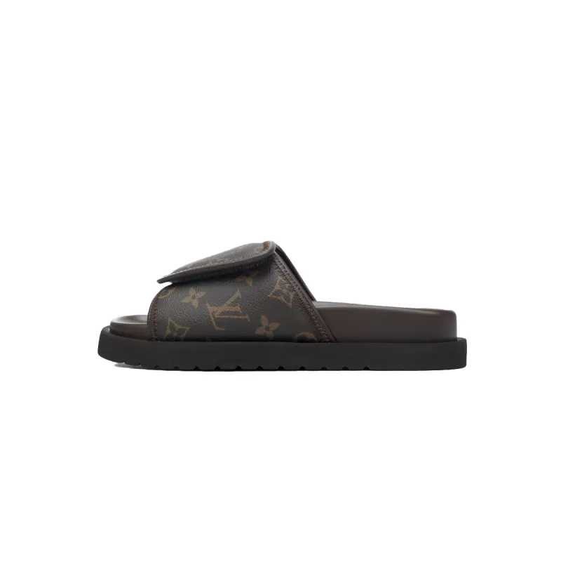 GET LOUIS VUITTON Miami Velcro flip flops Coffee colored presbyopiaslide