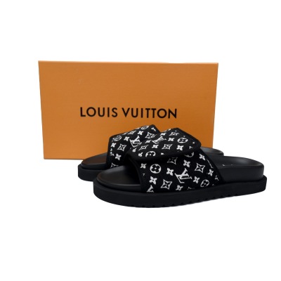 GET LOUIS VUITTON Miami Velcro flip flops Flocking blackslide 02