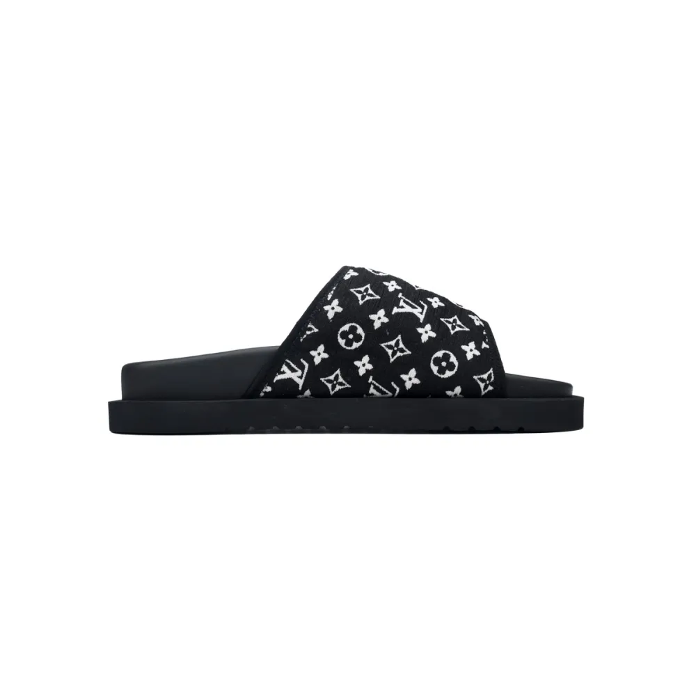 GET LOUIS VUITTON Miami Velcro flip flops Flocking blackslide